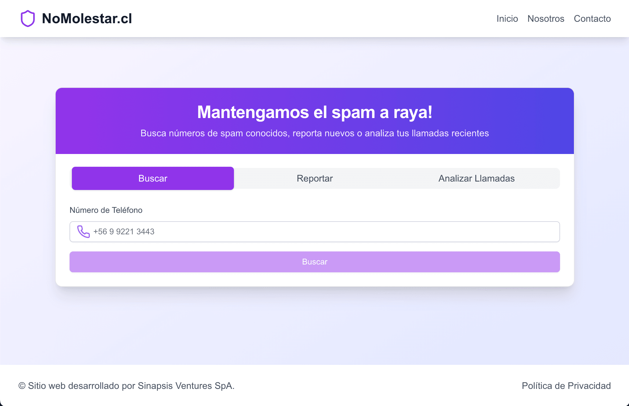 Screenshot de NoMolestar.cl